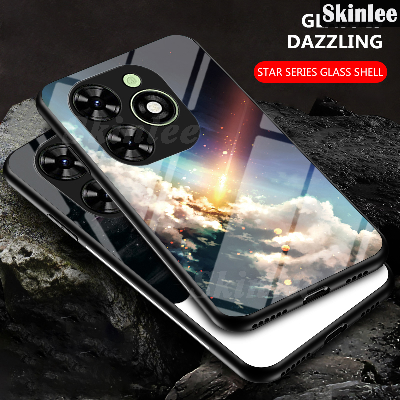 Phone case For infinix Hot 40i Back cover Couple Starry Moon Glossy Glass Meteor Start cover For infinix Hot40i 4G Cover cases. 