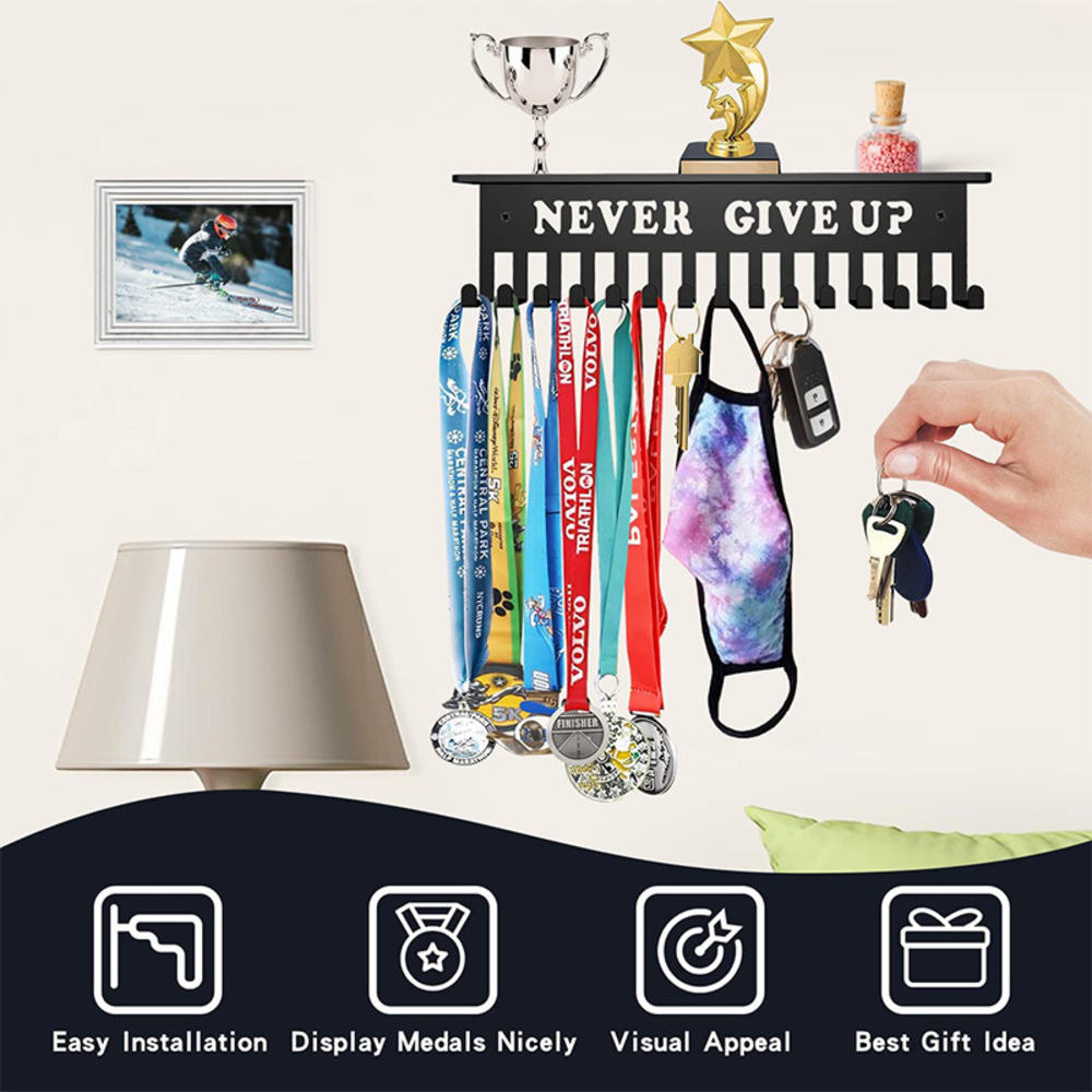 Wall-mounted Medal hanger display Space-saving Customizable Trophy shelf Stainless steel Rust-proof Sports medal display rack. 