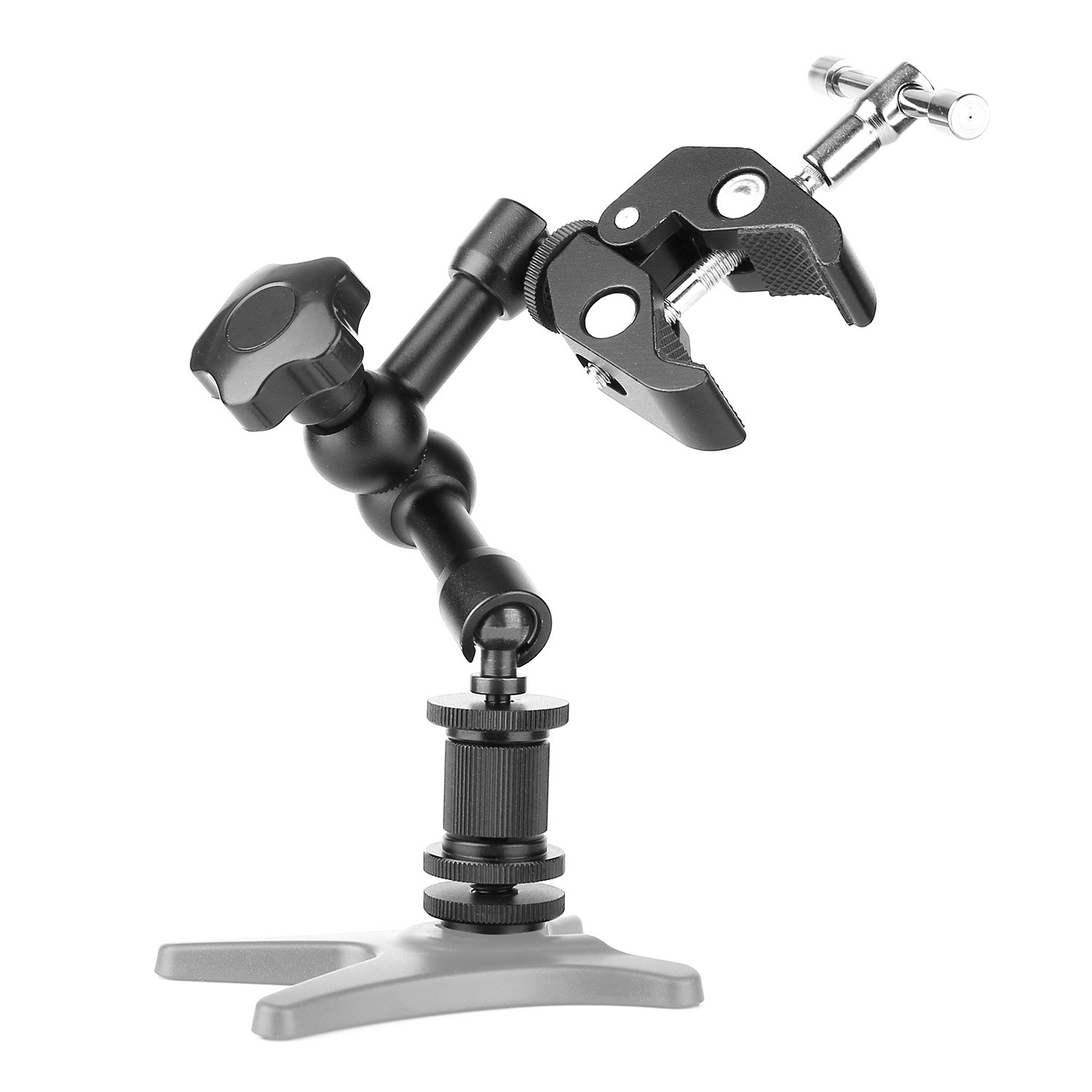 Magic Arm 7 inch Articulating Friction Arm Super Clamp Adjustable Rod Clamp Pliers Clip With 1/4 inch And 3/8 inch Thread For Dslr Camera Rig/Lcd Monitor/Led Lights/Flash Light - Black. 