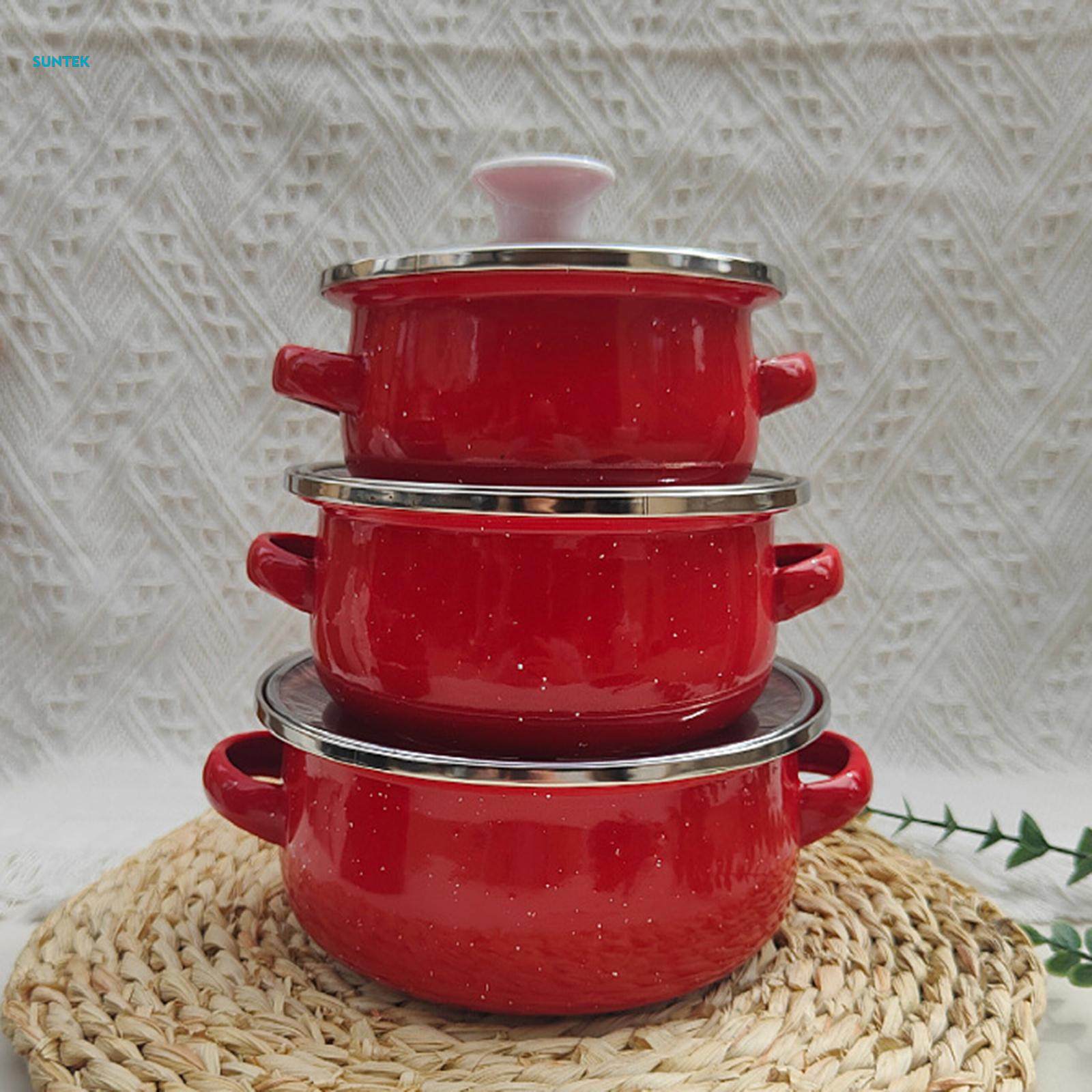 3Pcs Enamel Pot Set Enamel Cookware Set Multifuctional Accessories Double Handle Pot
