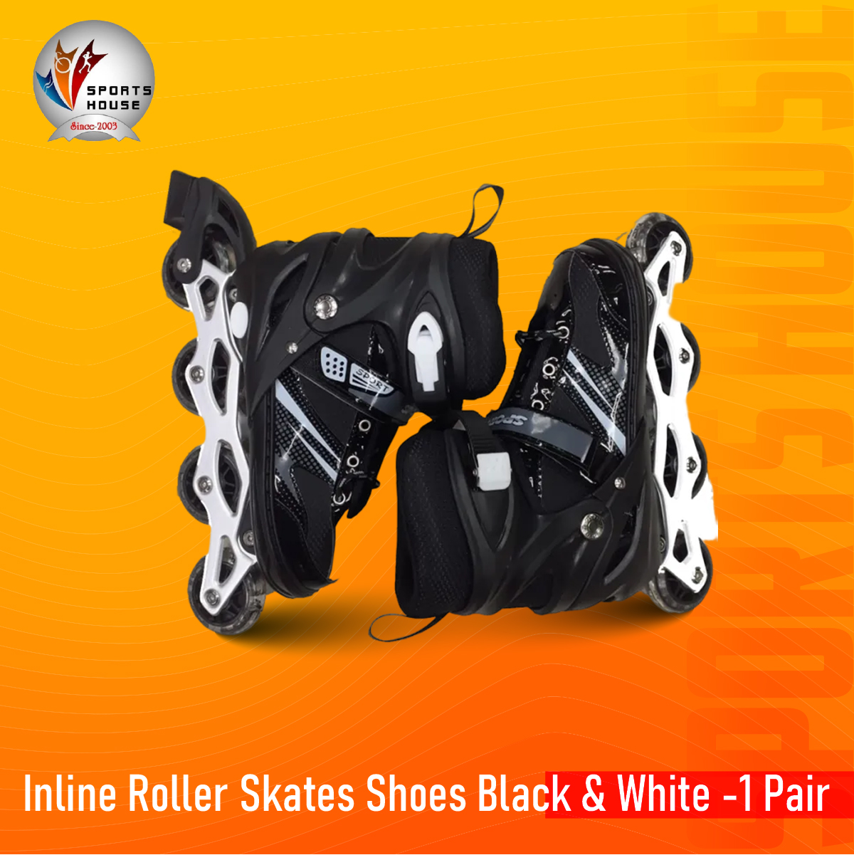 Inline roller skates shoes Black & White -1 Pair- Size (34-38)