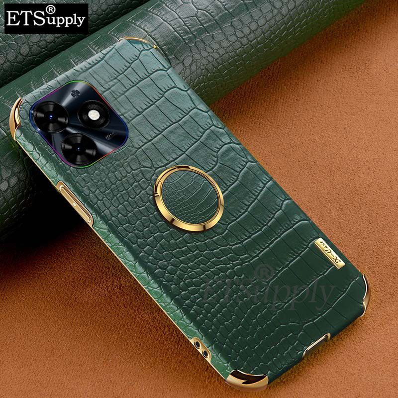 Phone Case Tecno Spark 20Pro 20C Soft Case Crocodile Pattern Texture Leather Handphone Shockproof Adsorb Ring Back Cover Tecno Spark 20 C 20 Pro Case. 