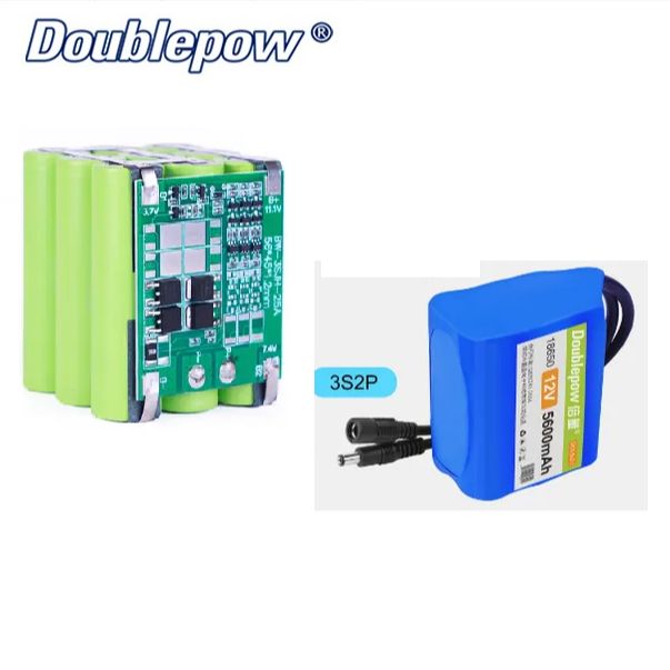 Doublepow  PCB Protected  12V  5600mAh Rechargeable Li-ion 2S3P 6x18650 Lithium Battery Pack with BMS and DC Connector with 12.6V 2A Output 3S Charger Combo. 