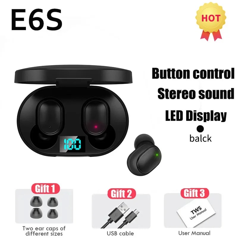 E6S TWS Bluetooth Earphones Wireless bluetooth headset Noise Cancelling Headsets With Microphone Headphones For iPhone Xiaomi. 