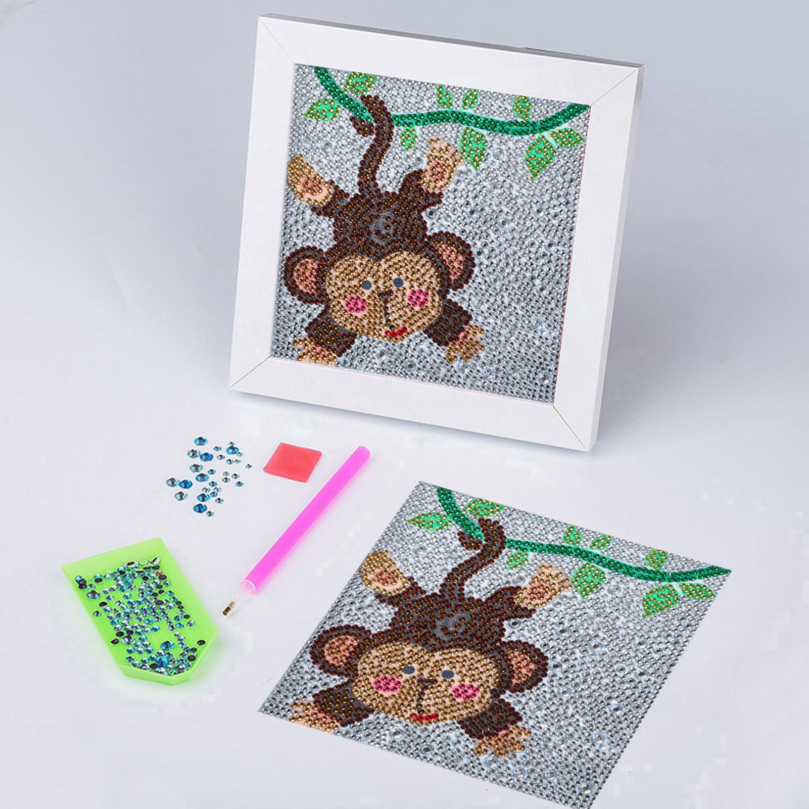 Rhinestone Painting Kit Shiny Cartoon Cute Monkey Pattern Simple Operation DIY 5D Art 17x17cm. 