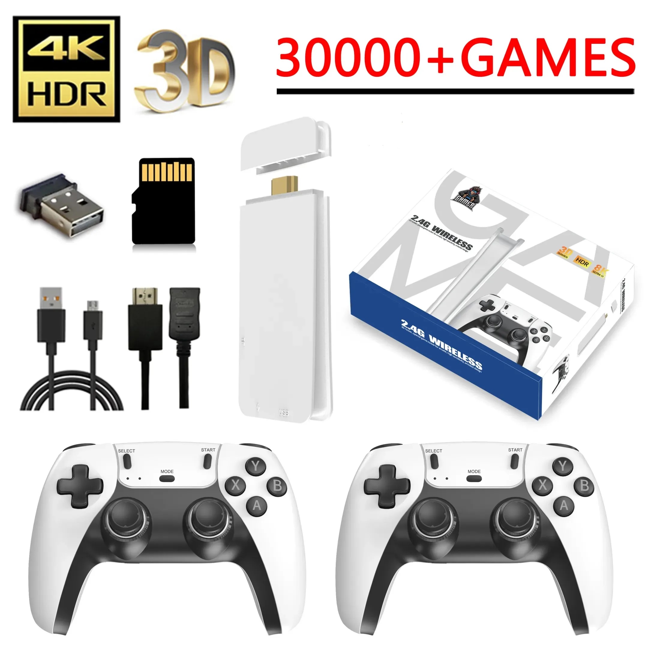 M15 4K Pro Game Stick 64G 30000 Video Game Console 2.4G Double Wireless Controller 4K Retro Game TV Stick Retro Classic Games. 