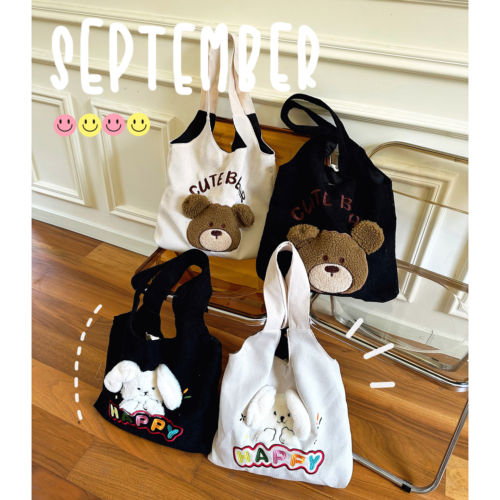 Idle Style Japanese Style Big Ears Canvas Bag Female Versatile Large Capacity Shopping Bag College Students Class Canvas Bag. 