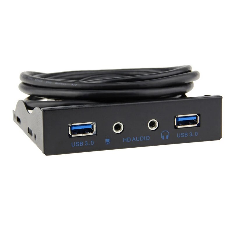 2 Port USB 3.0 Hub Splitter HD Audio 3.5mm Earphone Jack Mic Interface Front Panel Bracket Adapter for PC 20 Pin 3.5 Floppy Bay