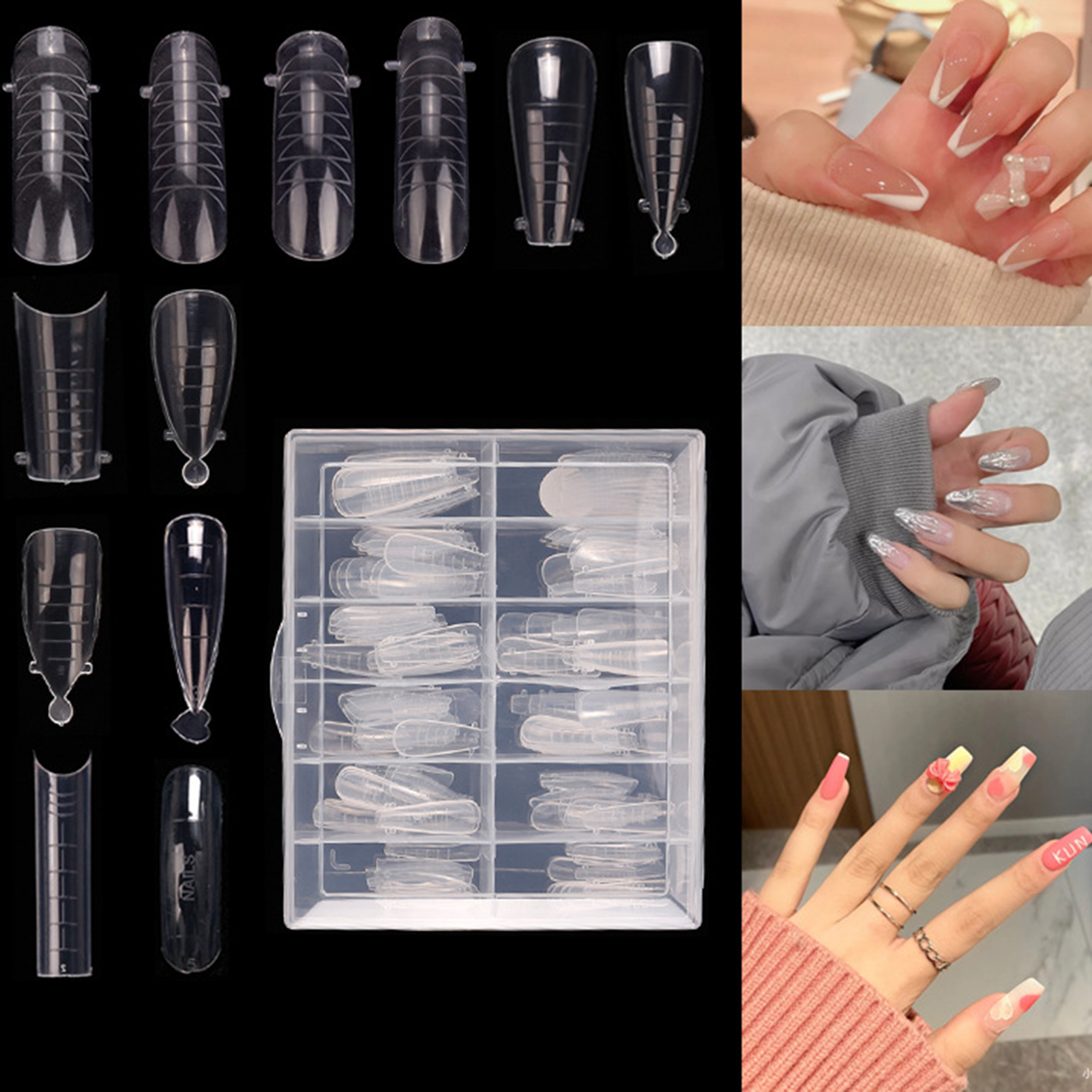 120Pcs/Box Nail Artificial Tips Size Design DIY Design Transparent Nails Art Fake Extension Tips for Nail Design. 