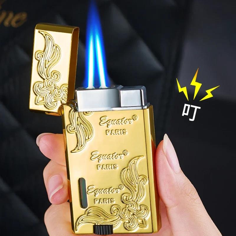 2024 Ping Sound Metal Lighter Turbo Jet Cigarette Lighters Torch Windproof Gas Inflatable Butane Straight Flame Lighter Men Gift. 