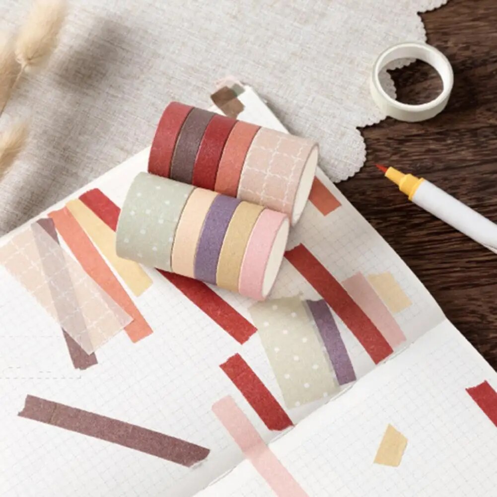 1 Set Solid Color Washi Tape Set Kawaii Grid Masking Tape Decorative Adhesive Tape Sticker Scrapbooking Diary Stationery. 