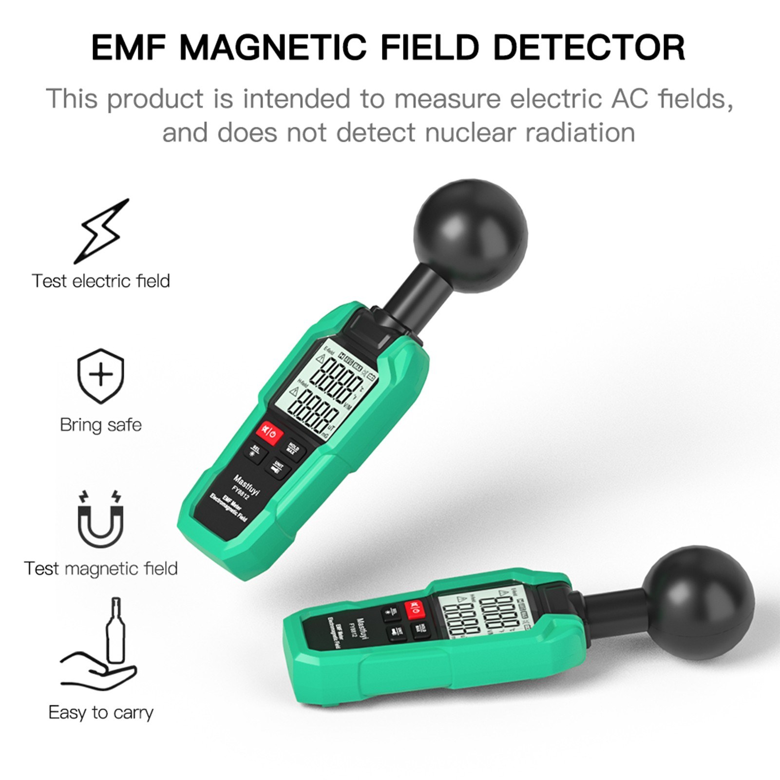 Mastfuyi EMF Meter Electromagnetic Field Tester High Precision Electromagnetic Radiation Testing Gauge Electromagnetic Wave Radiation Detector 2-inch LCD Digital Display with Backlight Flashlight. 
