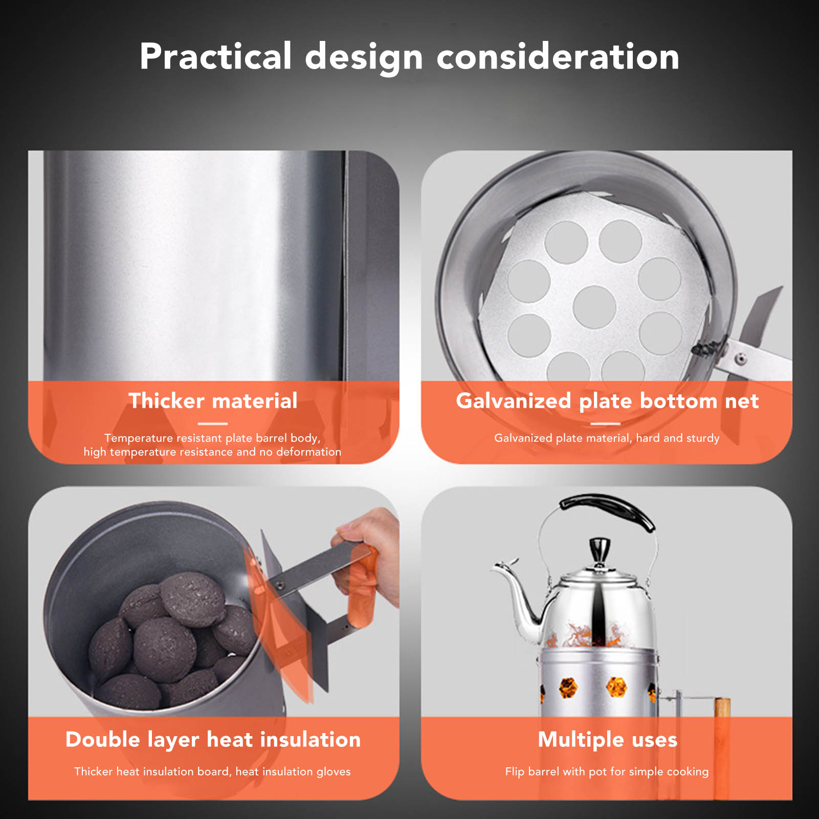 Barbecue Chimney Starter Professional Grill Chimney Starter Round with Quick Release Trigger for BBQ for Picnic. 