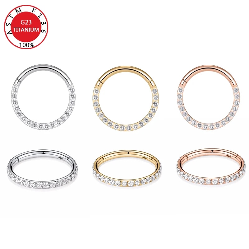 G23 Titanium Nose Rings Piercings High Quality Zircon Stone Hight Segment Open Small Septum Piercing Earrings Helix Body Jewelry