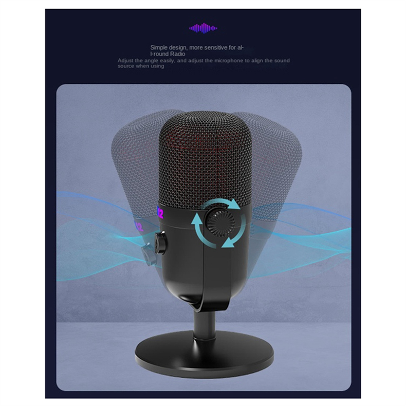 Gaming USB Condenser Microphone Mic with RGB Light/Buttons Mute for PC Gaming Recording Streaming Easy Install Black. 