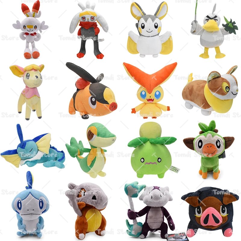 Pokemon Plush Tepig Victini Snivy Emolga Scorbunny Yamper Raboot Alolan Marowak Sleeping Vaporeon Smoliv Lechonk Stuffed Toys