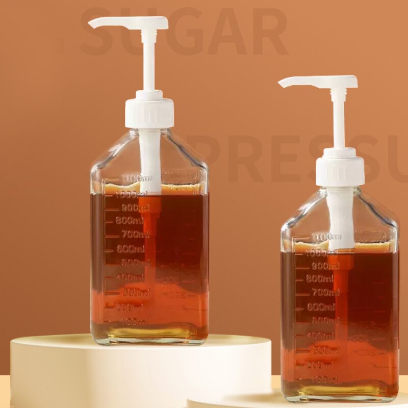 1100ml Coffee Syrup Dispenser Plastic Multi-Function Honey Sauce Ketchup Bottle 5/8/10CC Pump Scale Syrup Drip Dispenser. 