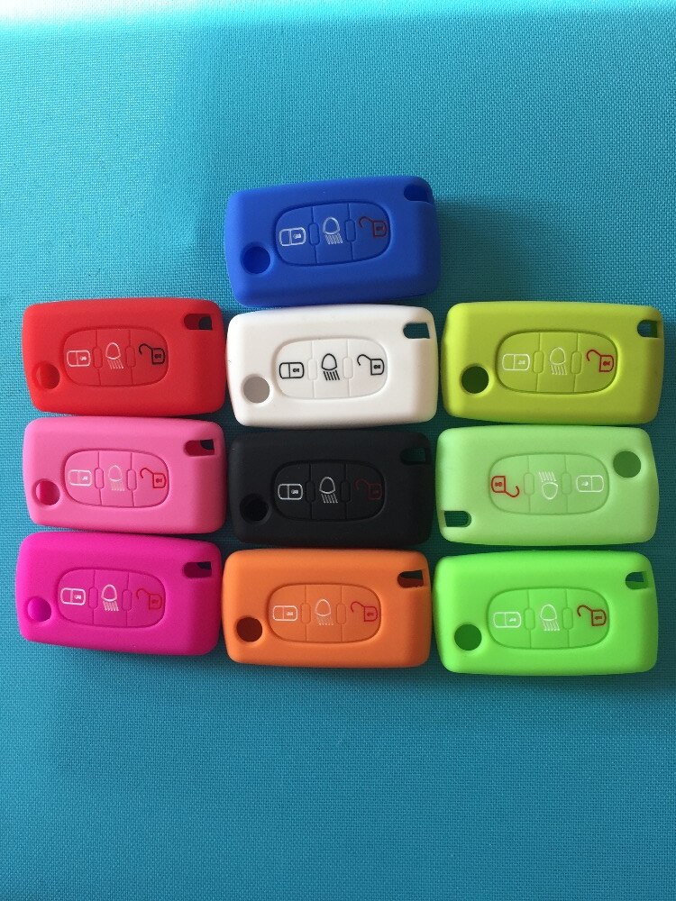 1pc soft silicone rubber car key cover case rotect 3 buttons fob For Citroen C2 C3 C4 Picasso Xsara C5 C6 C8 For Peugeot. 