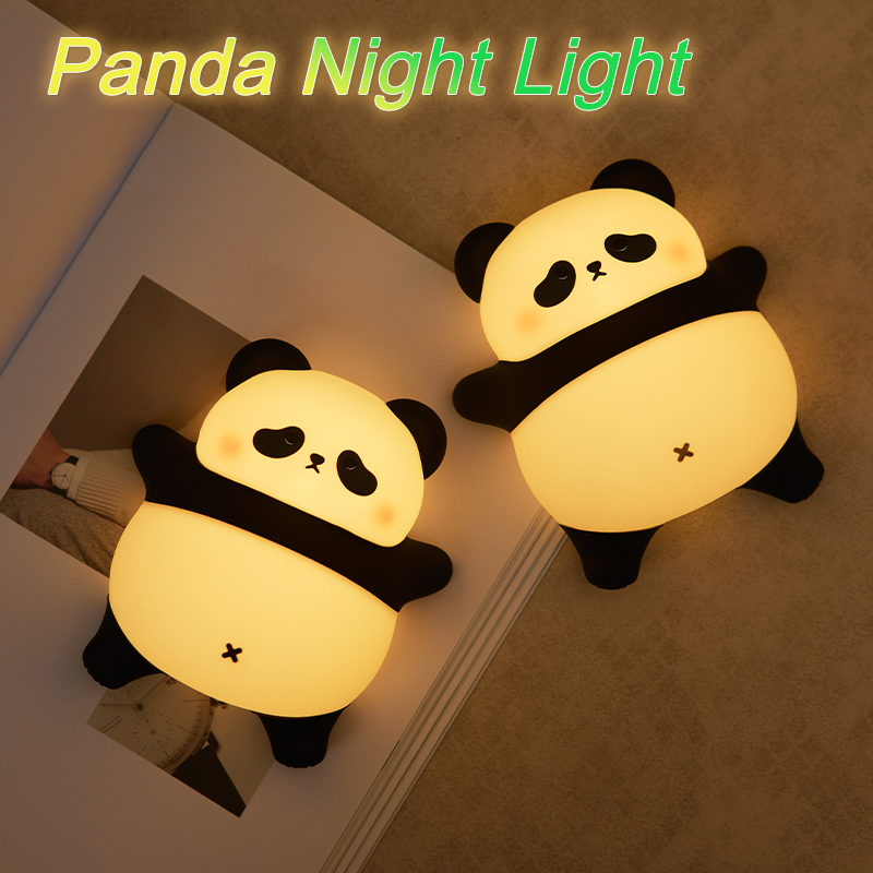 Panda LED Night Light USB Rechargeable Touch Silicone Patting Lamp Children Night Sleeping Mood Light Bedroom Decor Kid Gift Toy