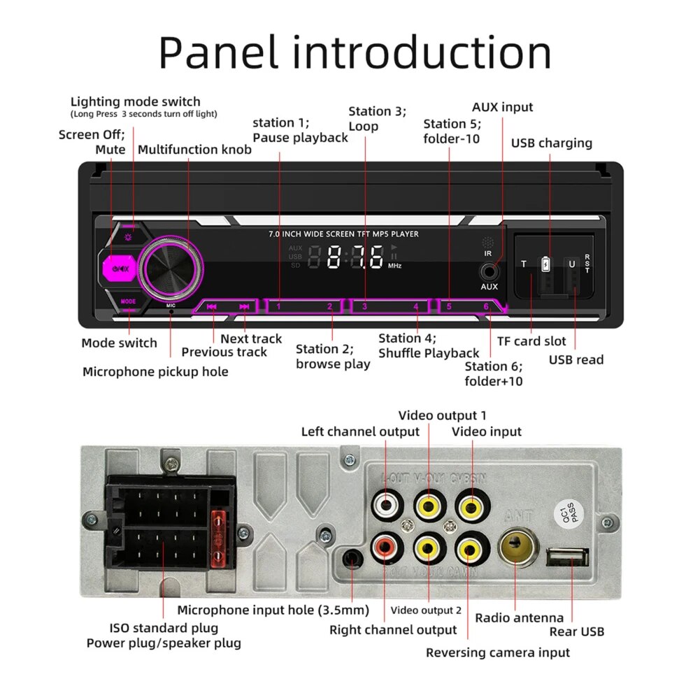 7 Car Stereo Radio Single Din Dynamic Lighting Touch Screen Player Compatible For IOS Auto Interaction System/Android Auto. 