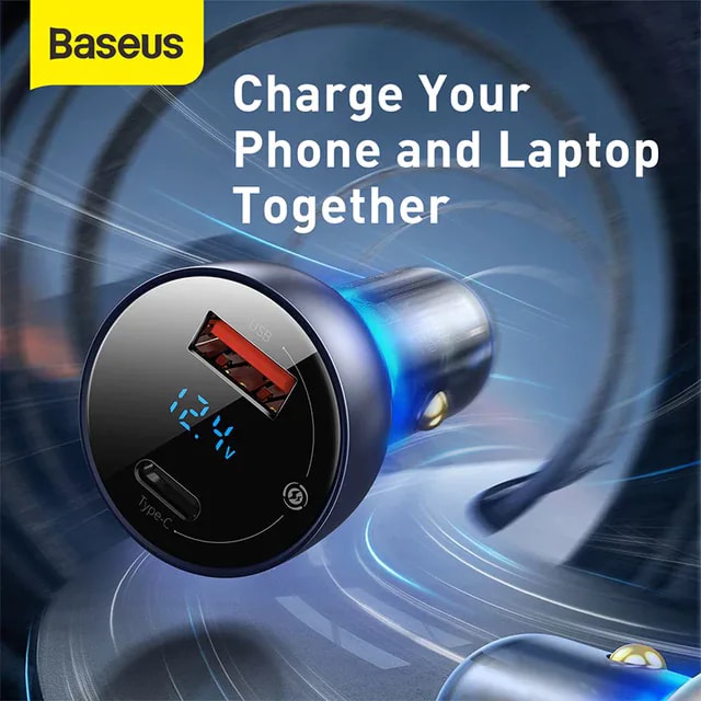 Baseus 65W PD Car Charger QC 4.0 QC 3.0 LED Display Type-C Fast Charger Quick Charger For all Phone USB Phone Charger In Car. 