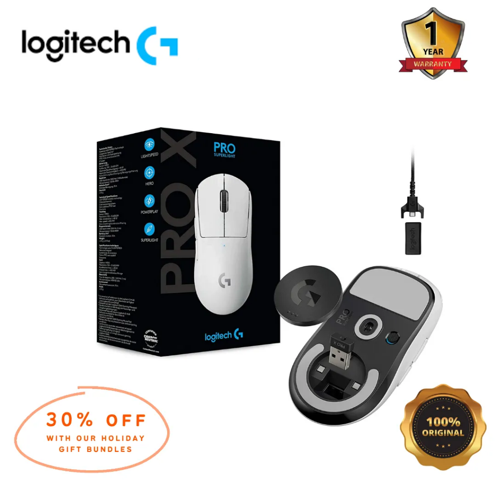 G PRO X SUPERLIGHT Wireless Gaming Mouse, Ultra-Lightweight, HERO 25K Sensor, 25,600 DPI, 5 Programmable Buttons, Long Battery Life, - Black/white plug and play with computer or xbox or console. 