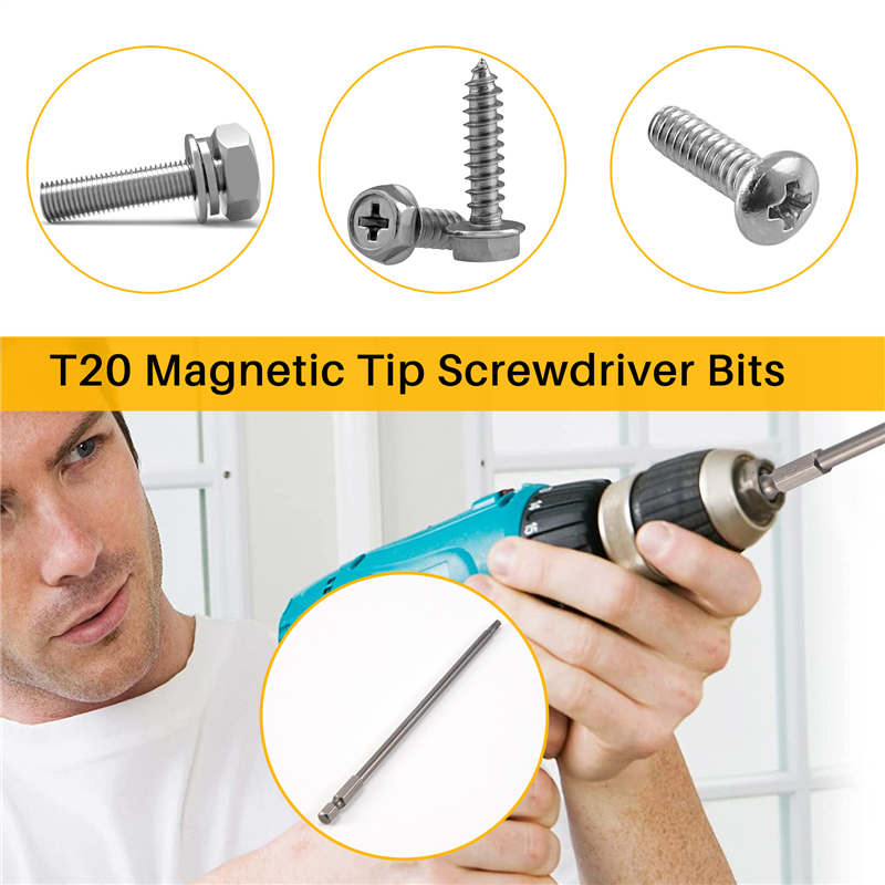 1/4-inch Shank T20 Magnetic Torx Security Screwdriver Bit 150mm Long