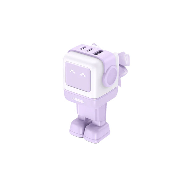 UGREEN Nexode RG CD361 3-Port 65W GaN Fast Charger - EU - Black/Purple/Pink Blue - UGREEN RobotGaN Fast Charger - 2x USB C ports, 1x USB A port - Plug Standard: EU - Broad Compatibility - Robot Charger. 