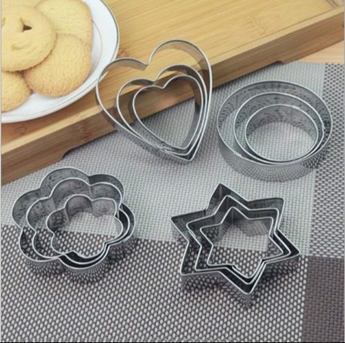 12 Pieces Set Stainless Steel Pastry Cookie Biscuit Cutter Cake Muffin Decor Mold Multi functional Tool