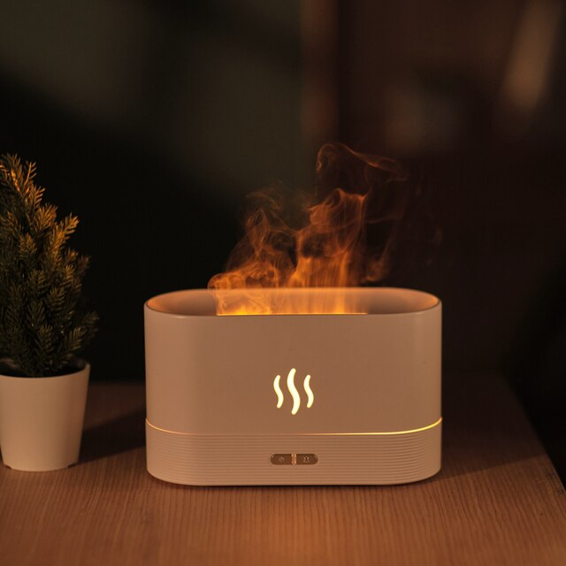 DQ701 Flame Effect Air Humidifier. Oil Fragrance Aromatherapy Diffuser with Night Light. (Black & White Color). 