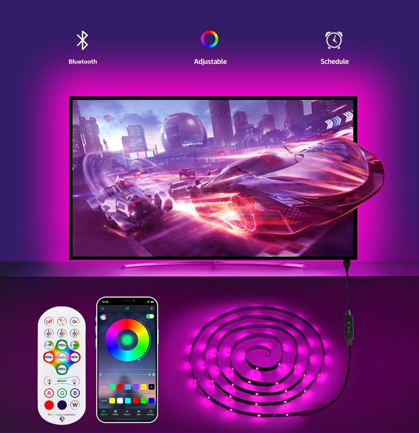 5 Meter Mobile Apps control Strip Lights, Music sync and Remote Conte - Rgb Led Strip Light - rgb light. 