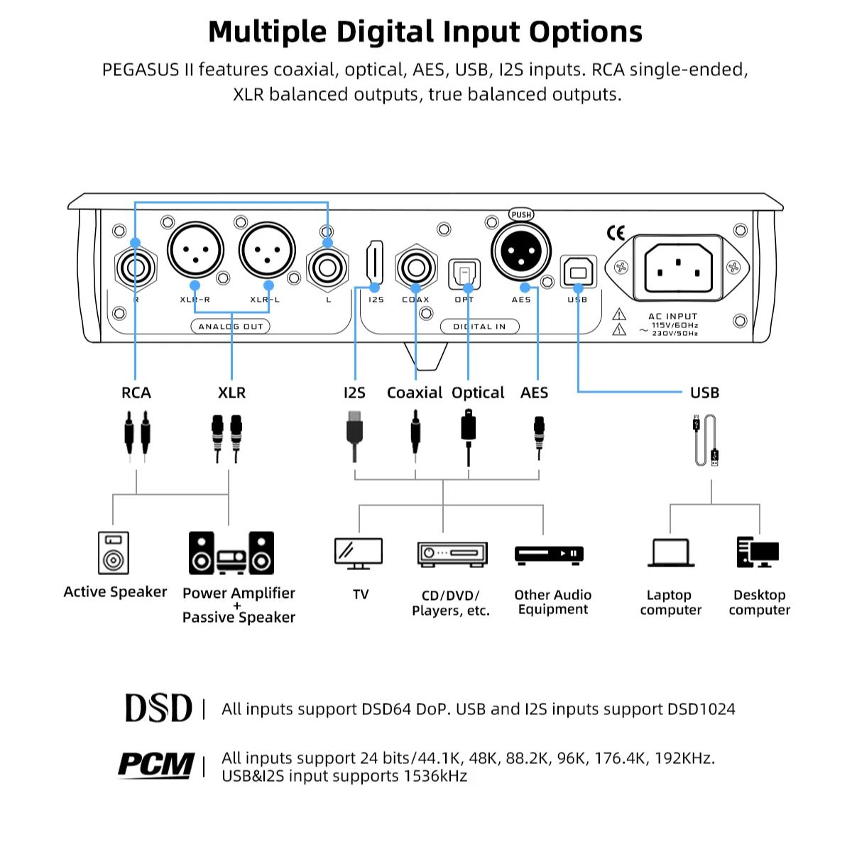 MUSICIAN Pegasus II R2R DAC DSD1024 PCM 1536kHz USB I2S HiFi Decoder ALTERA DAC Chip XRL RCA Balanced 24BIT R2R + 6BIT DSD DAC. 