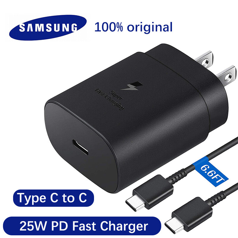 Samsung 25W PD Charger EU with Type-C to Type-C Cable(3A) - Black. 