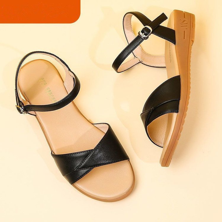 Soft Sole Mom Sandals Women's 2024 New Summer Wedge Heel Anti-slip Middle-aged and Elderly Sandals Women's Casual Flat Casual Shoes