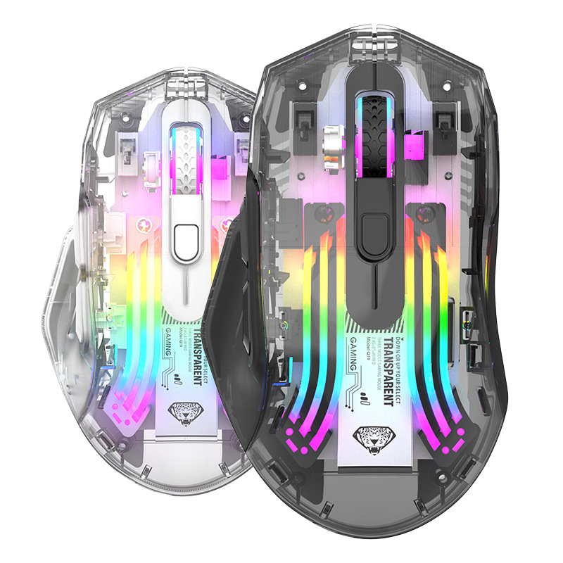 Q19 Wireless Bluetooth Tri-mode Transparent Mouse RGB Illuminated Gaming Gaming PC Notebook Cross Border. 