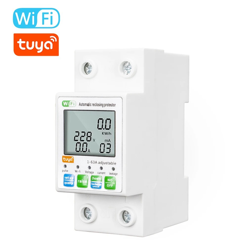 Tuya WiFi 1-63A Intelligent Automatic Reclosing Protector Current Voltage Monitoring MeterDisplay Switch Power Meter Easy Install. 