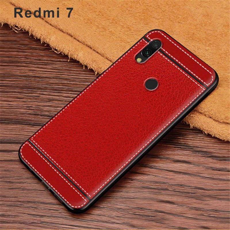 lthmy for Xiaomi Redmi 7 Luxury Anti-Slip Lychee Grain Leather Pattern Protective Back Cover Case