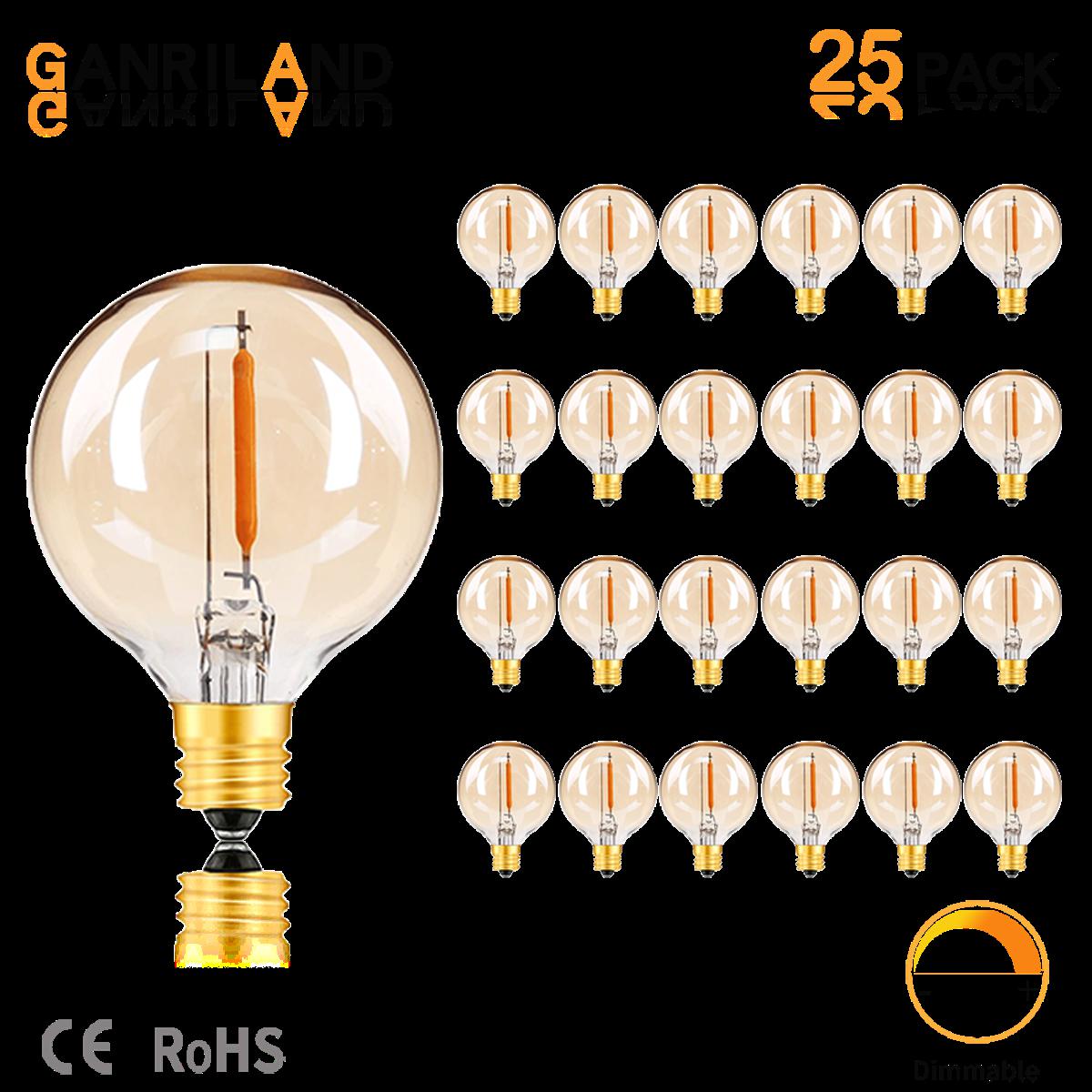 25PCS G40 1W LED String Lights Replacement Bulb E12 220V 110V Warm White 2200K LED Lamps Replace G40 5W 7W Incandescent Bulbs--Warm white 2200K--E12 110V-130V
