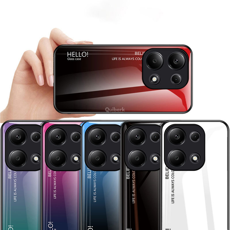 Quiberk for Xiaomi Redmi Note 13 Pro 4G / Xiaomi Poco M6 Pro 4G Tempered Glass Hard Case Gradient Color Back + Soft Frame Shockproof Phone Cover. 