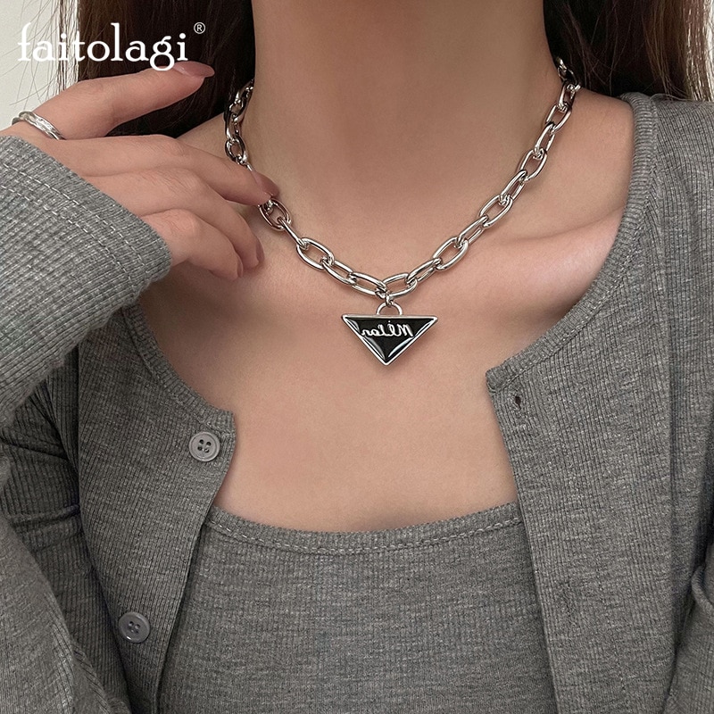 Simple Triangle Letters Pendant Chain Necklace Women Unisex Couple Black  White Clavicle Chain Geometric Punk Necklaces Jewelry: Buy Online at Best  Prices in Bangladesh 