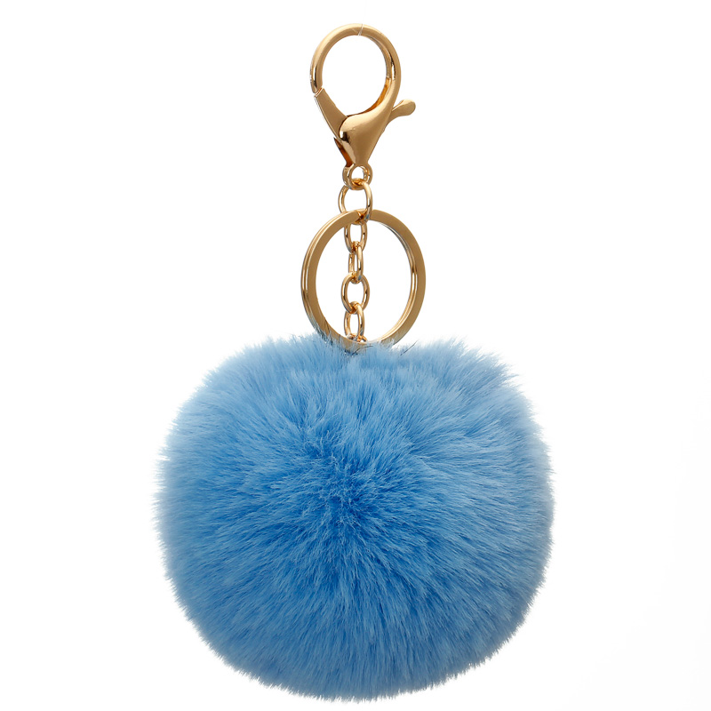 8cm Fur Brand Bag Fluffy Pompns Keychain Pom Pom Car Keyring Gold Color Chains pompons Rex Rabbit Fur Charms Chain