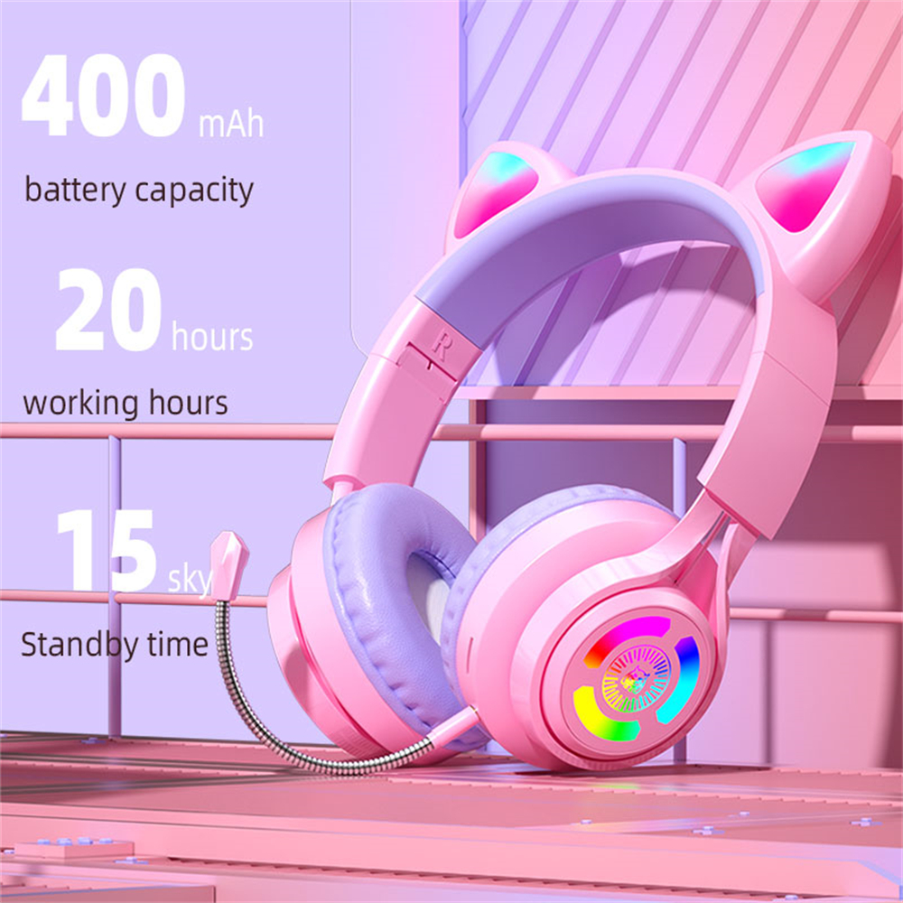 Bluetooth Game Headsets with Microphone 3.5mm Audio Line Cat Helmet Wireless Hands Free Ear Music Game Headset Flash LED Light. 
