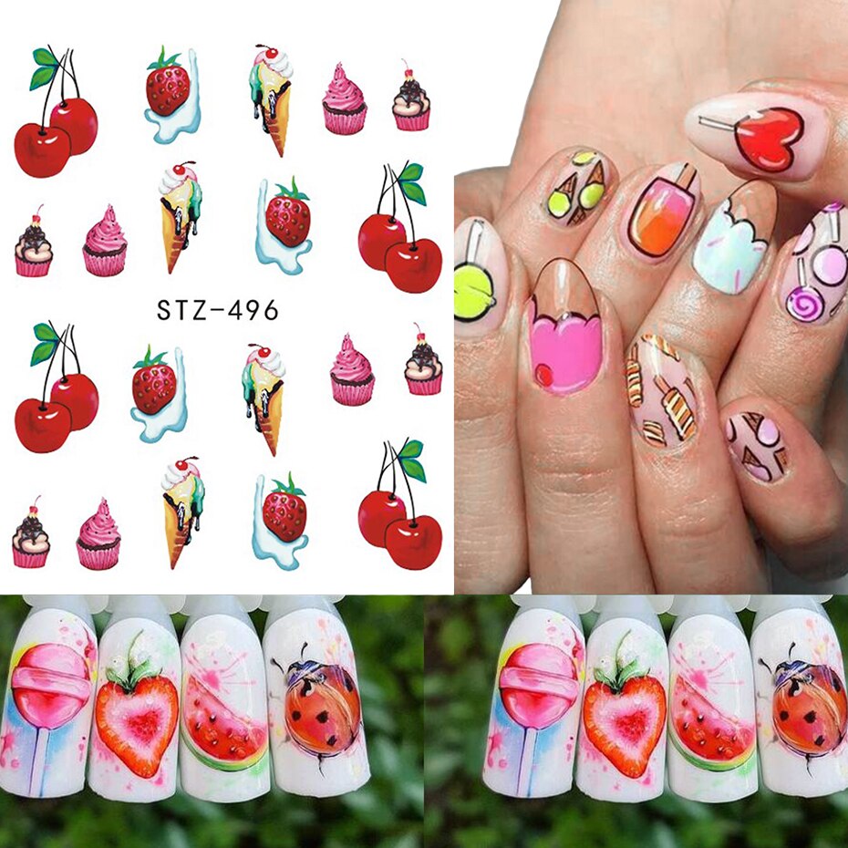 【VisioN Shop】Strawberry Watermelon Nail Sticker Decal Delicious Fruit Slider For Nail Tip Transfer Nail Decor GLSTZ461-500. 