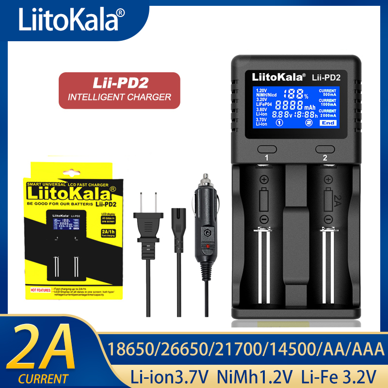 Liitokala 18650 Charger Lii-PD4 PD2 S12 3.7V 3.2V 1.2V Smart Battery Charger LCD Display 21700 26650 AA AAA Etc Test Capacity. 