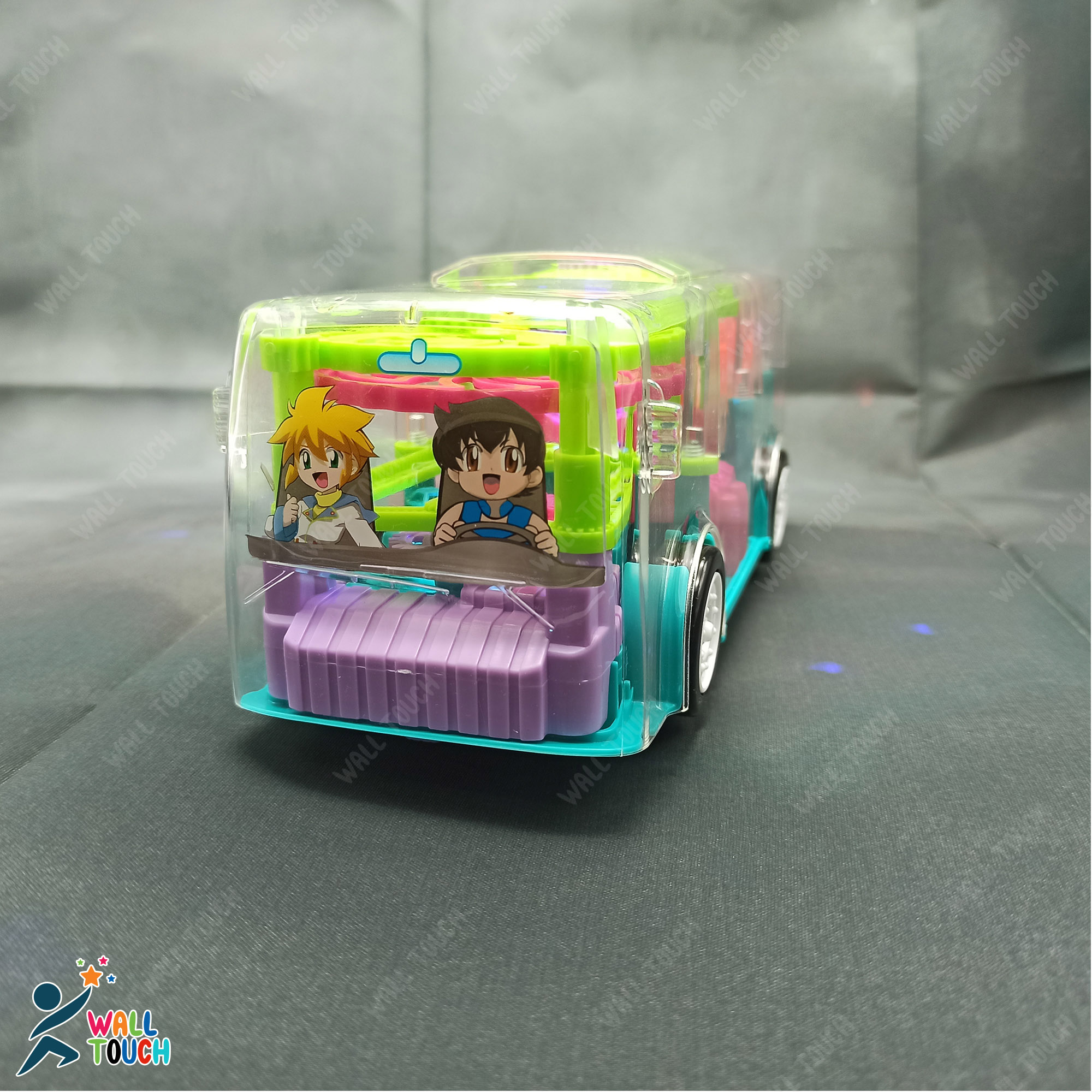 Battery Operated Gear Light Bus Toy with Mechanical Gears Simulation. 