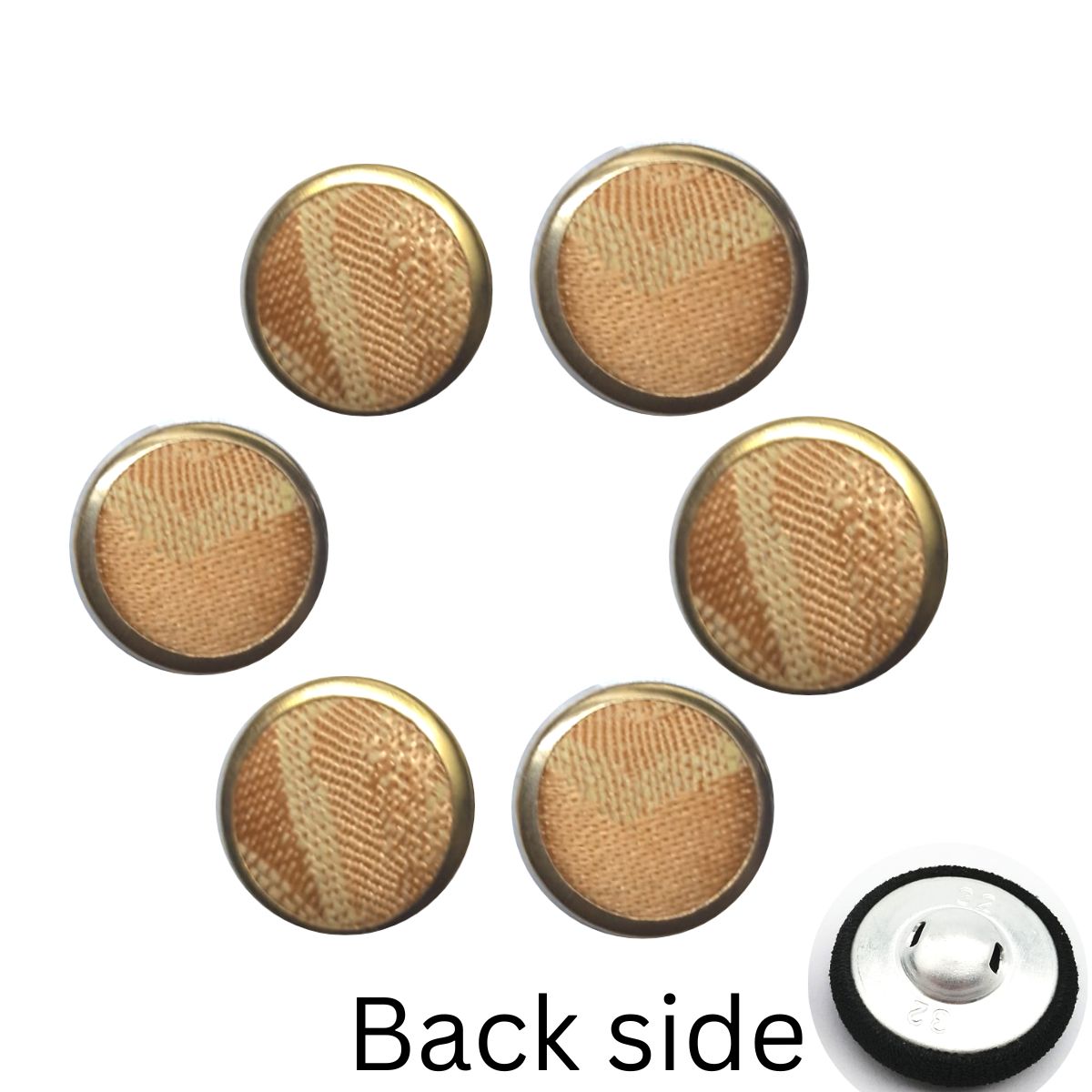 6 Pic.Buttons Golden Fabric Sewing Round Hand Made Button