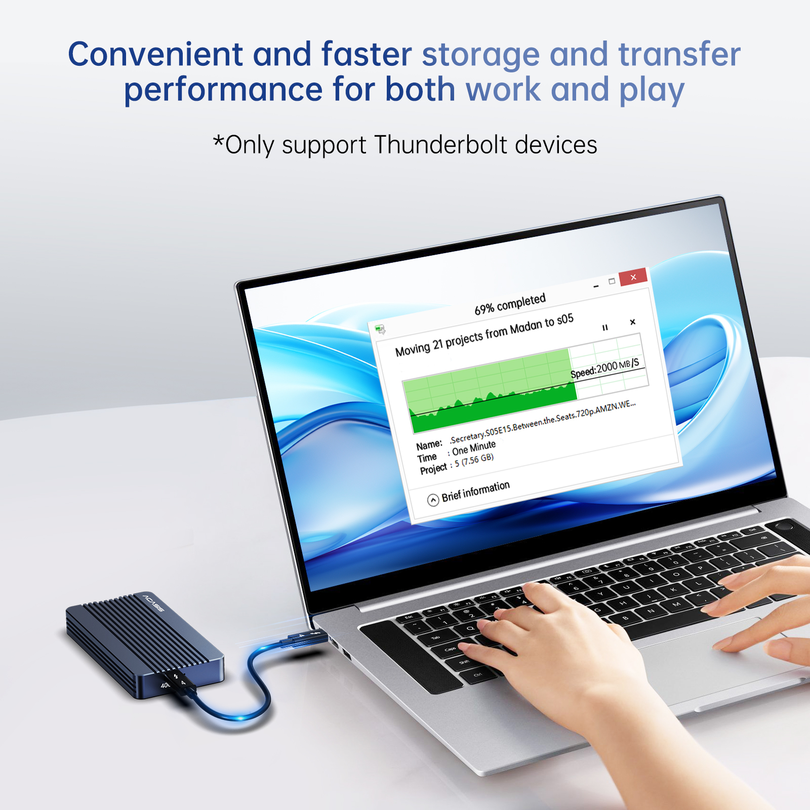 Acasis Thunderbolt 3 40Gbps M.2 NVME SSD Enclosure 8TB Transparent USB C SSD Case with 40Gbps Free Cable for Mac Windows. 