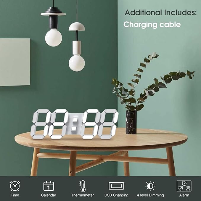(TROVELABD)3D White Led Wall & Table Clock