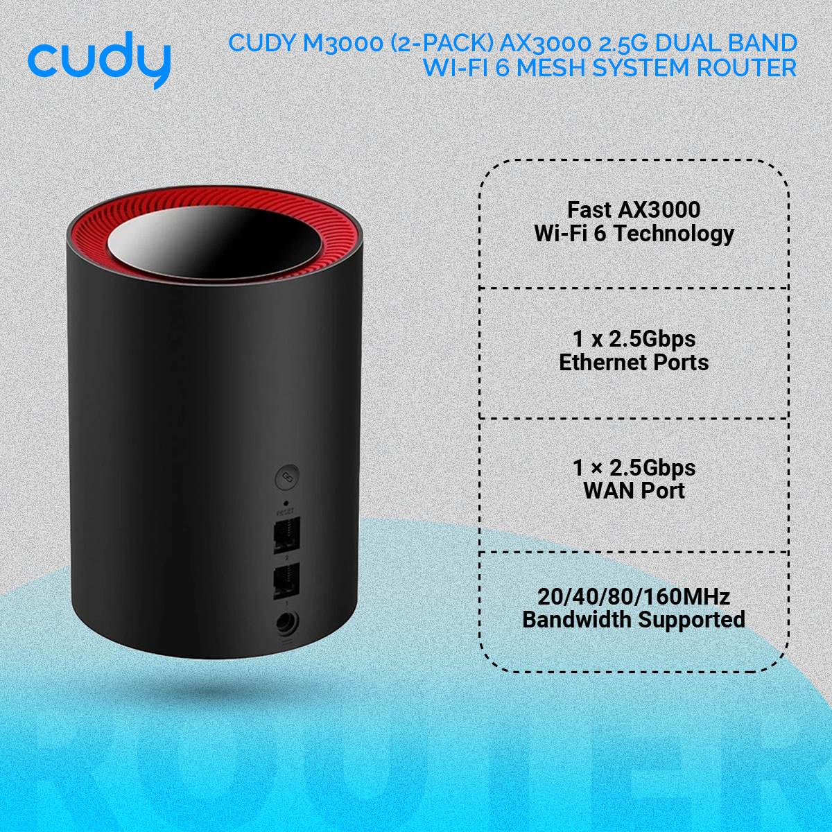 CUDY M3000 (3-Pack) AX3000 2.5G Dual Band Wi-Fi 6 Mesh System Router. 