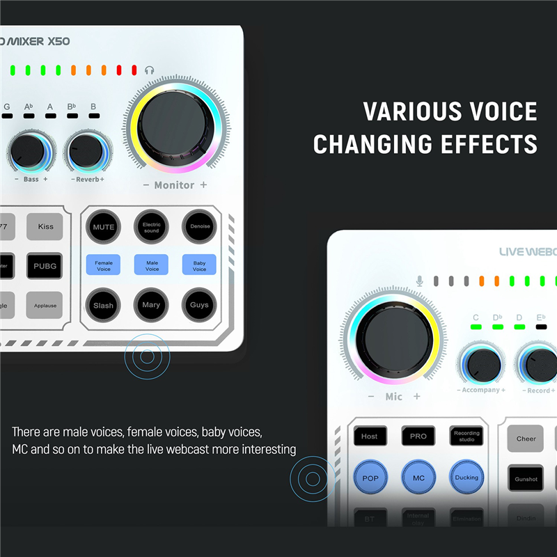 Professional Recording Sound Cards Studio Sound Card X50 Live Broadcast Audio Mixer Interface for Living Games. 